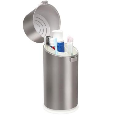 Imagem de Conzon Suportes de escova de dentes para banheiros, organizador de escova de dentes de viagem, porta-escova de dentes elétrica e pasta de dente, 5 compartimentos para escova de dentes com tampa para