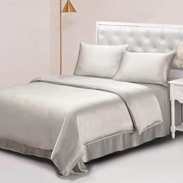 Imagem de Capa de edredom de hotel, sem rugas, fácil de cuidar, fecho de zíper, conjunto de lençóis de seda macios de luxo 6A+ (2 fronhas, 1 capa de edredom, 1 lençol de cima, sem edredom) (tamanho: queen, cor