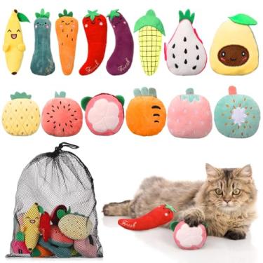Imagem de Motionchic Pacote com 14 brinquedos para gatos interativos internos para gatos, erva-dos-gatos, presentes engraçados para mastigar para animais de estimação (formato de frutas e vegetais)