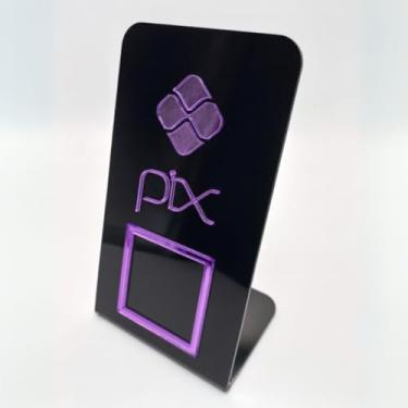 Imagem de Placa Pix QrCode Display Pagamento Acrílico De Mesa Balcão Loja(Preto Roxo)