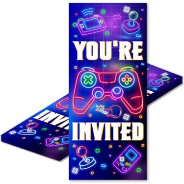 Imagem de MQCLYSG Arcade Game Party Convites 20 Pacotes Neon Glow Retro Video Game Arcade Convites com Envelopes Cartões para Festa de Aniversário de Meninos