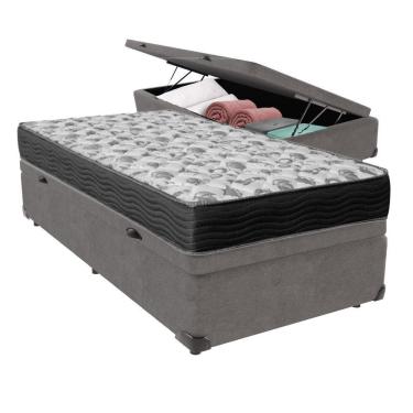 Imagem de Cama Ortobom D33 Solteiro Com Box Baú Bege Iso100 Cinza