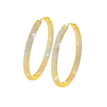 Imagem de CWWZircons Brincos de argola grandes de zircônia cúbica de luxo, banhados a ouro branco, pavimentado de cristal transparente, joias pendentes de noivado de casamento para mulheres, one size, Zircônia