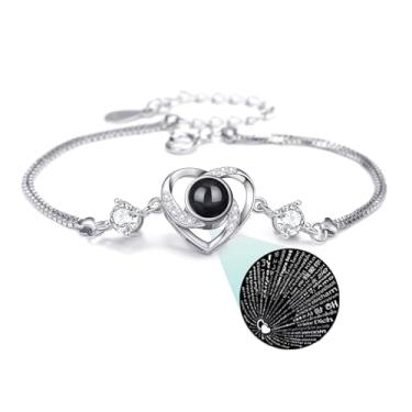 Imagem de Pulseira I Love You em 100 idiomas com projeção de rosa preservada, presente para esposa, namorada, presente de Natal para mulheres