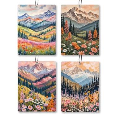 Imagem de Exqcom Ambientador de carro de montanha floral Maximalist, 4 peças, boêmio, abstrato, eclético, flores, aromatizador de ar para mulheres, meninas, presentes, acessórios de carro perfumados, decoração