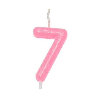 Imagem de Vela de Aniversário 6cm Candy Color Rosa Número 7 SilverFestas