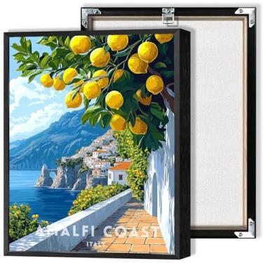 Imagem de Pôster em tela da Costa Amalfitana na moda paisagem costeira arte de parede Itália cidade viagens impressões pintura para sala de estar quarto dormitório decoração de parede 20 x 30 cm sem moldura
