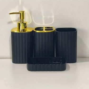 Imagem de Conjunto Lavabo Luxo 2 ou 4 Peças Kit Completo para Pia de Banheiro Moderno(Kit4 listras quadradas Preto)