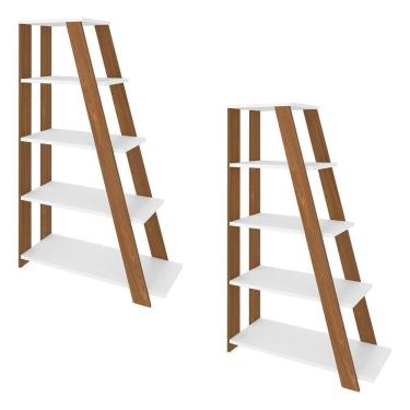 Imagem de Kit 2 Estante Multiuso Decorativa 5 Prateleiras Stela A06 Freijó/branco - Mpozenato