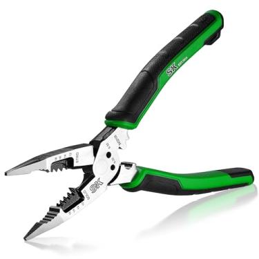Imagem de SK Alicate de nariz longo multiuso de 20 cm, alicate de ponta agulha, 7 em 1, estrutura de aço CR-V premium, alça ergonômica antiderrapante para aderência confortável