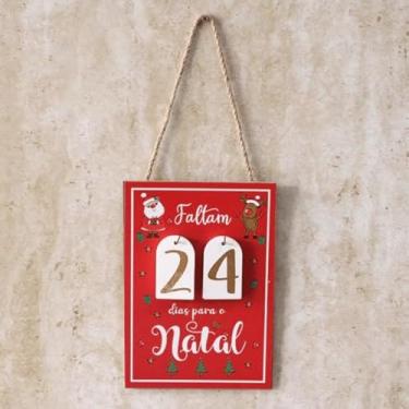 Imagem de Placa Contagem Regressiva para o Natal 20,5×14,5cm – Painel Decorativo com Números Removíveis e Corda para Pendurar