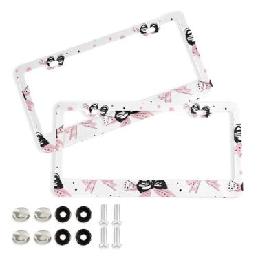 Imagem de SEHANY Lindas molduras de placa de licença de arco rosa, capas de moldura de alumínio à prova de ferrugem com orifícios elípticos e parafusos, serve para acessórios de carro de tamanho padrão de