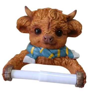 Imagem de Generic Porta-papel higiênico de parede em formato de vaca Terras Altas, com design de desenho animado e formato de animal, ideal para banheiros.