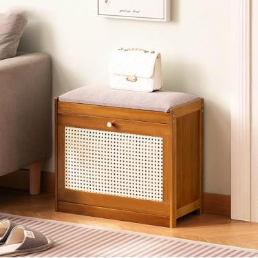 Imagem de Yadlan Armário de sapatos impermeável resistente a UV, banco de armazenamento interno e externo com prateleiras ajustáveis, para entrada, quarto, corredor, sala de estar marrom 50 cm