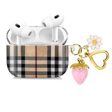Imagem de Compatível com AirPod Pro 2ª/1ª geração, 2023/2022/2019, a capa de fone de ouvido sem fio totalmente protegida à prova de choque vem com um lindo e lindo pingente de chaveiro de morango (rosa)