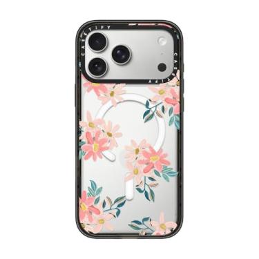 Imagem de CASETiFY Capa Impact para iPhone 17 Pro Max [fina/compatível com Magsafe/2,5 m. Proteção contra quedas de grau militar 4X] - Margaridas rosa - Preto transparente