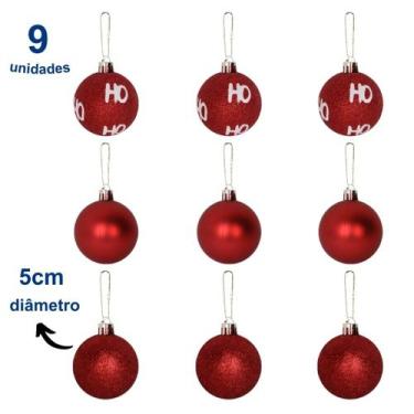 Imagem de 9 Bola Decorada Natal Vermelha Enfeitada para Árvore Glitter Brilhante