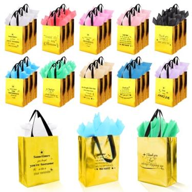 Imagem de 40 sacos de presente reutilizáveis com alças - inclui 20 sacos de presente iridescentes e 20 lenços de papel - presentes de agradecimento de funcionários a granel para funcionários, equipe, colegas de