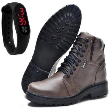 Imagem de Kit Bota Coturno Masclino Cano Medio Ziper Solado Tratorado com Relogio-Masculino