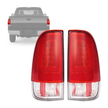Imagem de HECASA Par de luzes traseiras de LED compatíveis com Ford F250 F350 F450 F550 Super Duty 2008-2016 Lâmpada traseira com barra de tubo de LED LH e RH lente vermelha cromada substituição para FO2800208