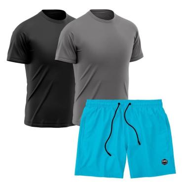 Imagem de Kit 2 Camisetas Dry Treino Fitness Academia + Short Bermuda Azul-Masculino