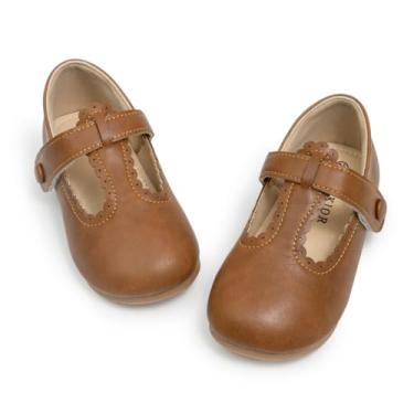Imagem de Sapatilhas Mary Jane para meninas pequenas, sapatos sociais macios de princesa com laço para festa de casamento, uniforme escolar, caminhada casual, Natal e batismo, 01 Marrom, 21