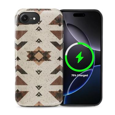 Imagem de FKBRCL4U Capa para iPhone 16e, capa híbrida de silicone brilhante de 2 camadas para MagSafe para iPhone 16e Western Boho padrão de simetria geométrica