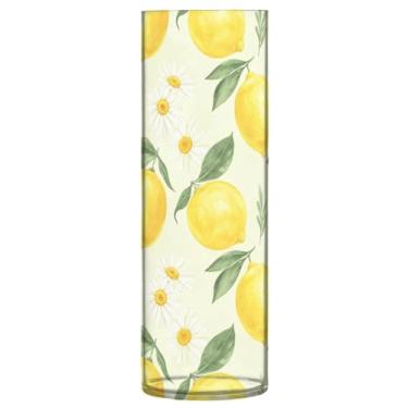Imagem de JUZIHAI Vaso de limão em aquarela para flores 9,9 cm x 30 cm Cilindro de plástico moderno vaso de flores para centro de mesa de casamento decoração de casa