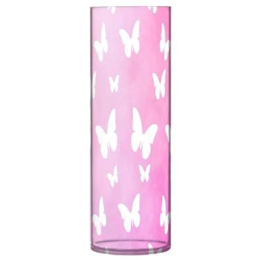 Imagem de JUZIHAI Vaso de borboletas brancas para flores 9,9 cm x 30 cm cilindro de plástico moderno vaso de flores para centro de mesa de casamento decoração de casa