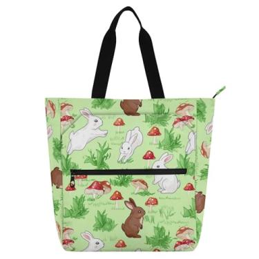 Imagem de Bolsa de ombro verde de coelho gramado para crianças com zíper à prova d'água em tecido Oxford