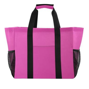 Imagem de ODAWA Bolsa de praia portátil leve e durável para mamãe - Bolsa de praia à prova d'água à prova de areia com bolsos, gradiente vermelho rosa