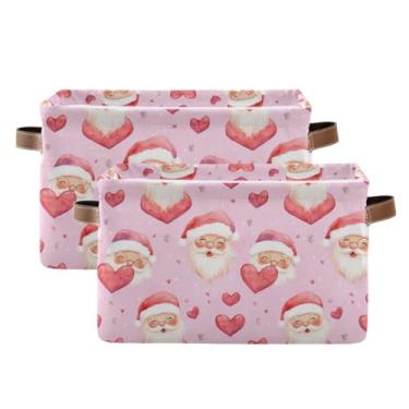Imagem de Organizador retangular dobrável de armazenamento de roupas – caixa dobrável de lona para banheiro, roupas fofas Papai Noel rosa, pacote com 2