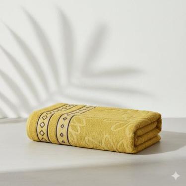 Imagem de Toalha de Banho Felpa 100% Algodão 150cm x 75cm Gramatura 350g/m² - Estampada e Hipoalergênica com Alta Absorção - Amarelo
