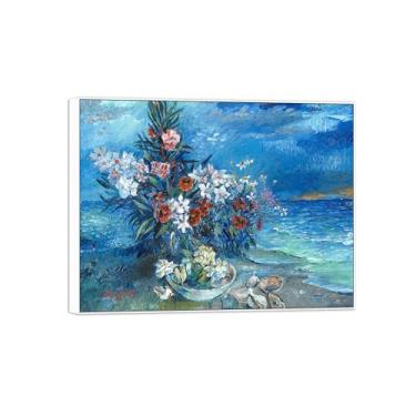 Imagem de David Burliuk Famosas impressões em tela de arte de parede prontas para pendurar Flores à beira-mar. Pintura com moldura branca para decoração de sala de estar 50 x 65 cm 20 x 26 pol