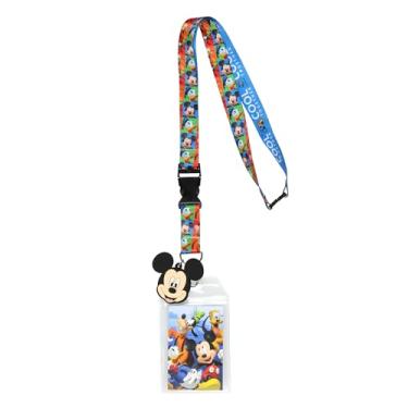 Imagem de Disney Cordão destacável Mickey and Friends The Cool Crew com porta-crachá de identificação e pingente de borracha Mickey de 5 cm
