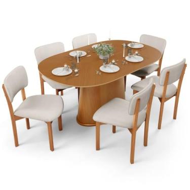 Imagem de Mesa Para Sala de Jantar Valência com 06 Cadeiras Sala de Jantar Dara L02 Linho Cru - Lyam Decor