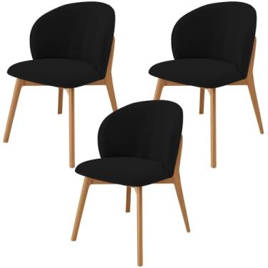 Imagem de Kit 03 Cadeiras de Jantar e Estar Living Estofada Mia L02 Bouclê Preto - Lyam Decor