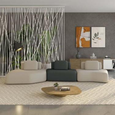 Imagem de Sofá Ilha Sala de Estar Dakota 3 Módulos 484cm Encostos Almofadas Soltas Veludo Bege/Cinza G33 - Gran Belo