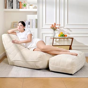 Imagem de Cvortll Cadeira pufe com otomano, sofá confortável com espuma de memória, sofá preguiçoso BeanBag com apoio para os pés, sofá de pufe à beira da lareira para sala de estar, quarto, apartamento