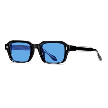 Imagem de JRLLFD Óculos de sol vintage clássico com rebite luxo masculino feminino uv400 estilo punk para dirigir (preto azul)