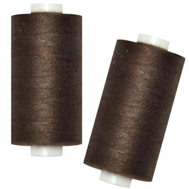 Imagem de Linha de costura multiuso - 2 carretéis de linha de costura de poliéster manual para máquina de costura para costura manual e máquina (marrom escuro, 2 carretéis)