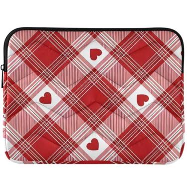 Imagem de Capa para notebook personalizada com coração tartan xadrez vermelho capa para notebook universal 13-14 polegadas capa acolchoada para laptop para MacBook Air 13 polegadas