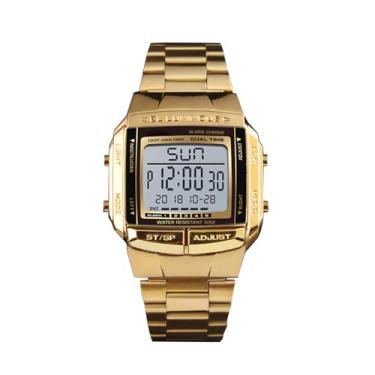 Imagem de ZJchao 1381 Relógio Digital Analógico Masculino Moda Casual Esportivo Relógio de Pulso Dual Time 5 Alarme 3ATM à Prova D'água Pulseira de Aço Inoxidável Retroiluminação Relógios (Ouro)