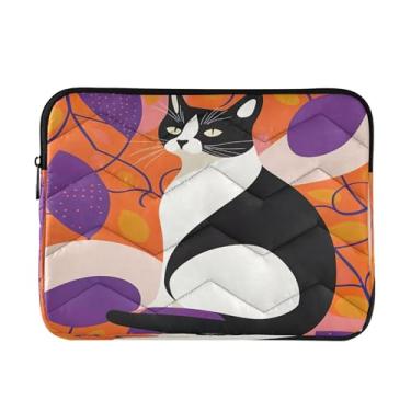 Imagem de Bolsa para laptop abstrata de gato laranja e roxo, capa protetora média à prova de choque para transporte de computador, bolsas de professor de 33 a 13,3 polegadas