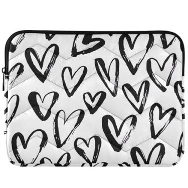 Imagem de Capa para notebook Hearts Valentine preta e branca acolchoada para MacBook Pro 13 polegadas, universal, acessórios de computador de 13 a 14 polegadas