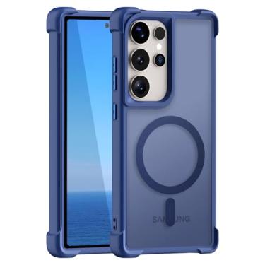 Imagem de KUXNGUYI Capa magnética para Samsung Galaxy S25 Ultra 5G, suporta carregamento sem fio, compatível com MagSafe, traseira fosca translúcida à prova de choque, proteção 25Ultra S25Ultra, azul