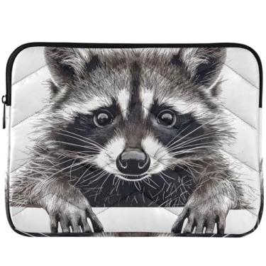 Imagem de Capa protetora para notebook com desenho de guaxinim em preto e branco com pata universal de 33 a 35 cm, capas fofas para computador para Mac Air 13 polegadas