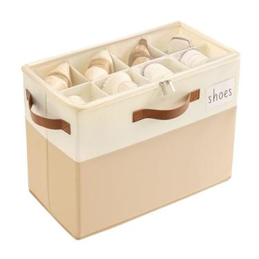 Imagem de Varhomax Caixa organizadora de sapatos dobrável, pequena caixa de armazenamento de tecido com capa transparente e divisórias ajustáveis, economizando espaço para tênis e sandálias recipientes para