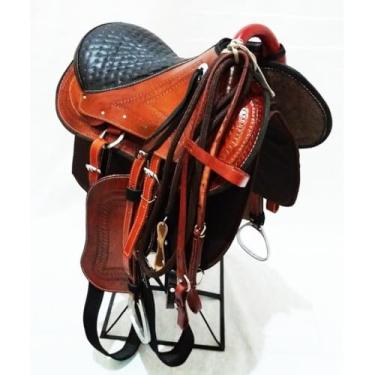 Imagem de Sela Australiana Tradicional Completa, Couro Legítimo com Armação de Fibra de Vidro, Durável para Cavalos de Montaria Leisure e Treinamento, Uso Interior/Externo