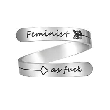 Imagem de Vrycot Anel ajustável inspirador Keep Going de aço inoxidável ajustável Never Giver up bandas Cool Stacking Opening Gift for Women Statement, Metal, Granito
